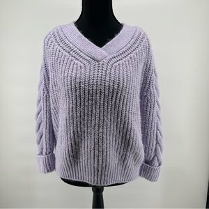 Marks & Spencer Soft Lilac Cable Knit V-Neck Sweater Size Small